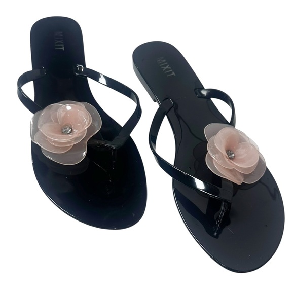 Mixit Shoes - Black Mix It Flower Slide Sandals Size 10
